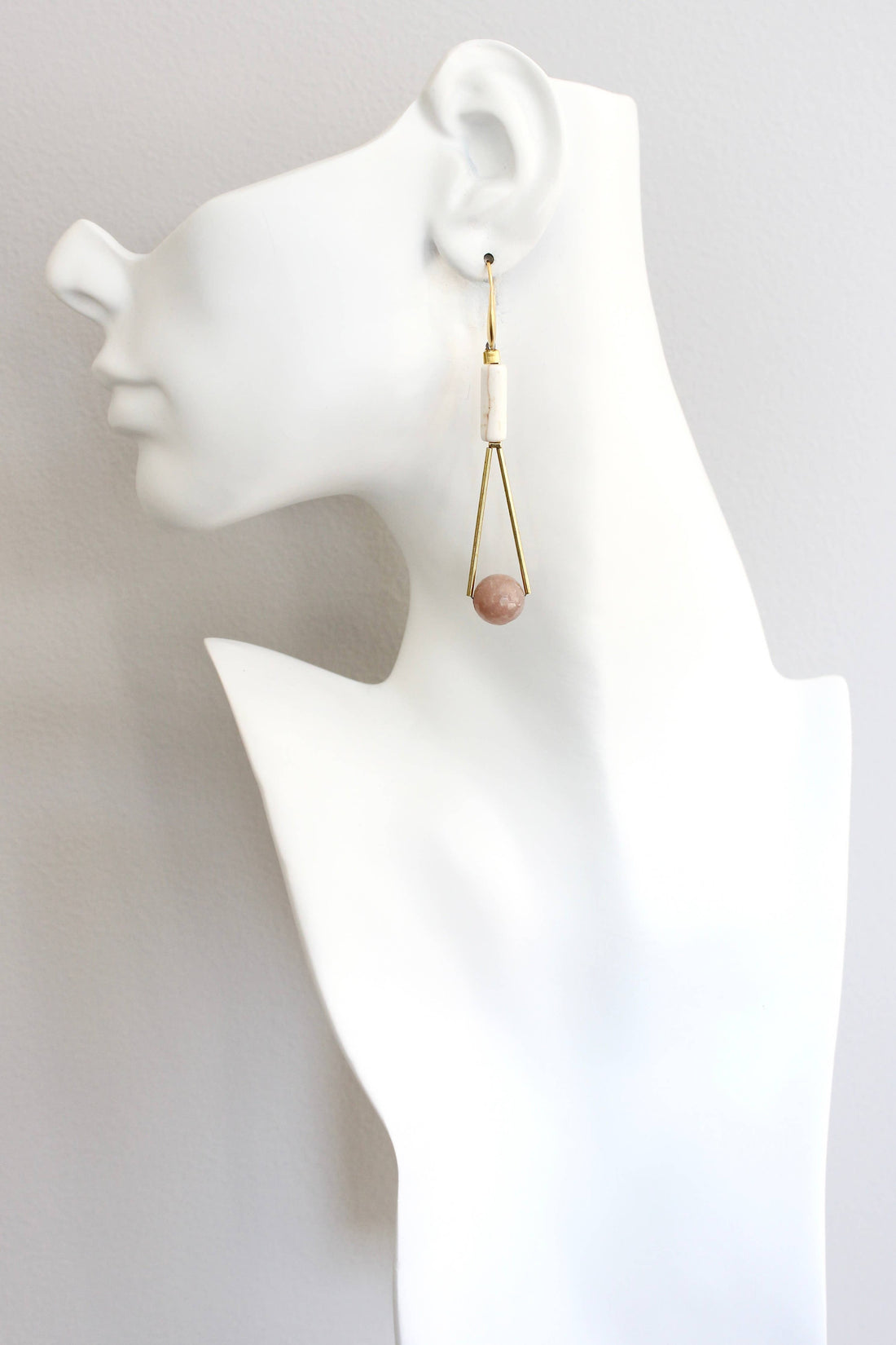 Peach Moonstone Geometric Dangle Earrings