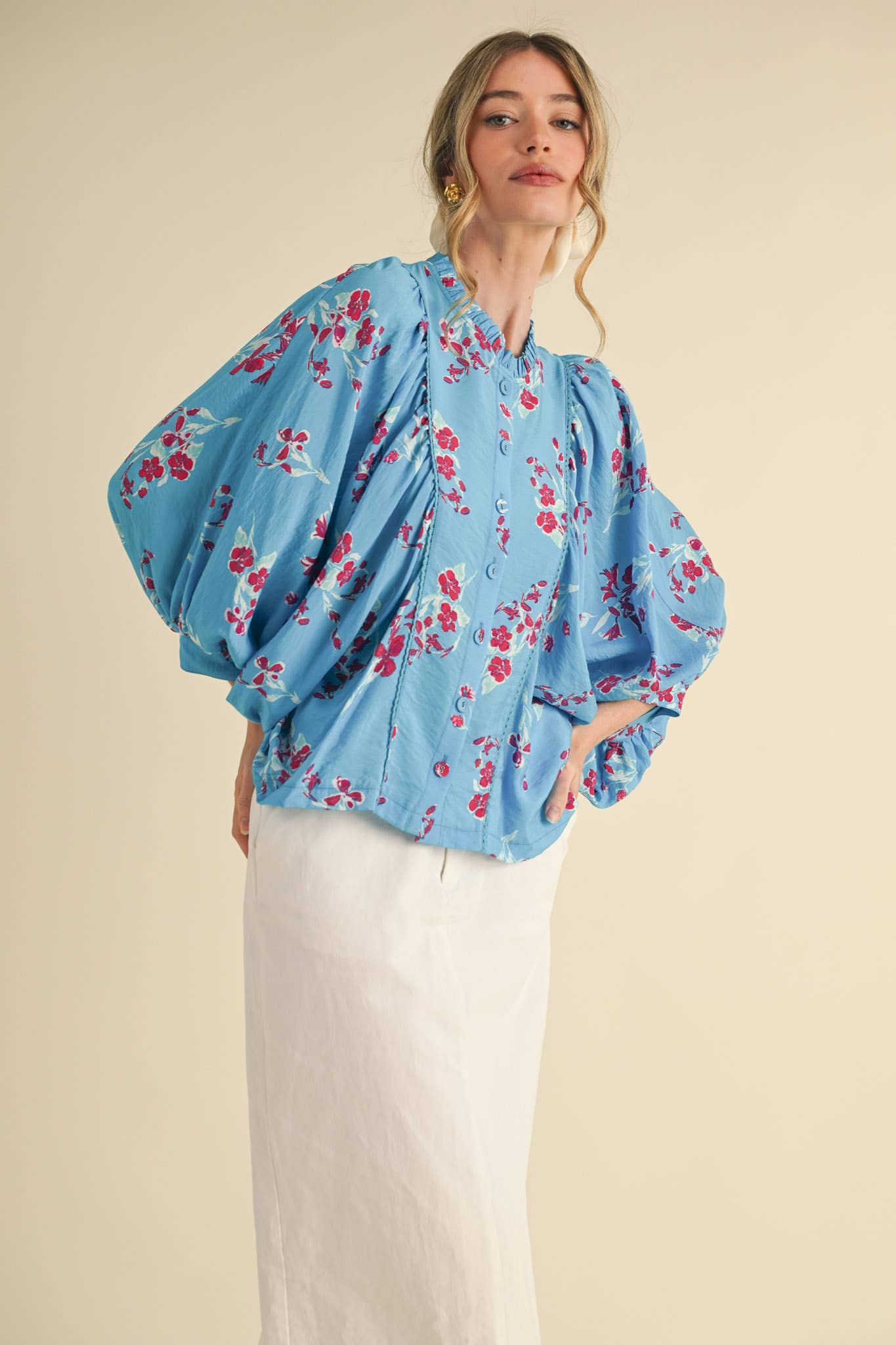 Floral Print Dolman Sleeve Blouse