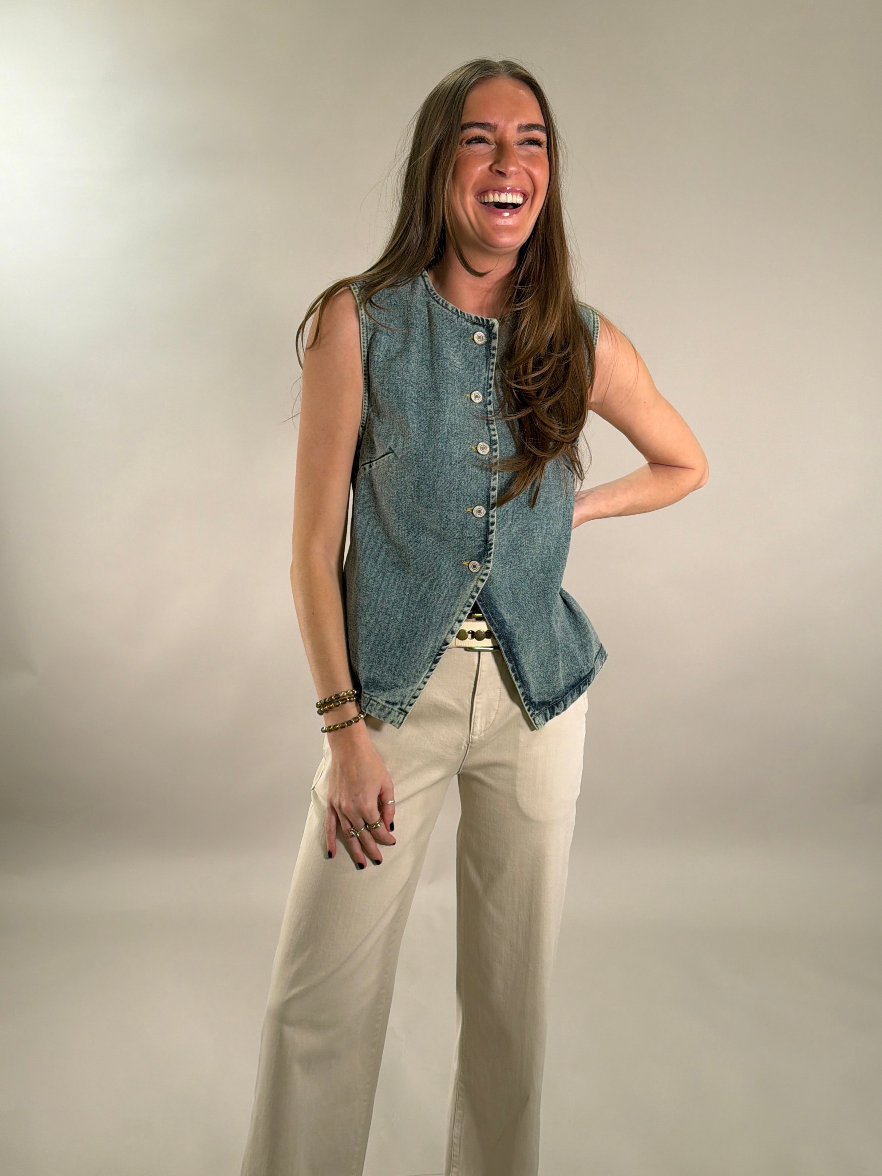 Vintage-Wash Denim Vest