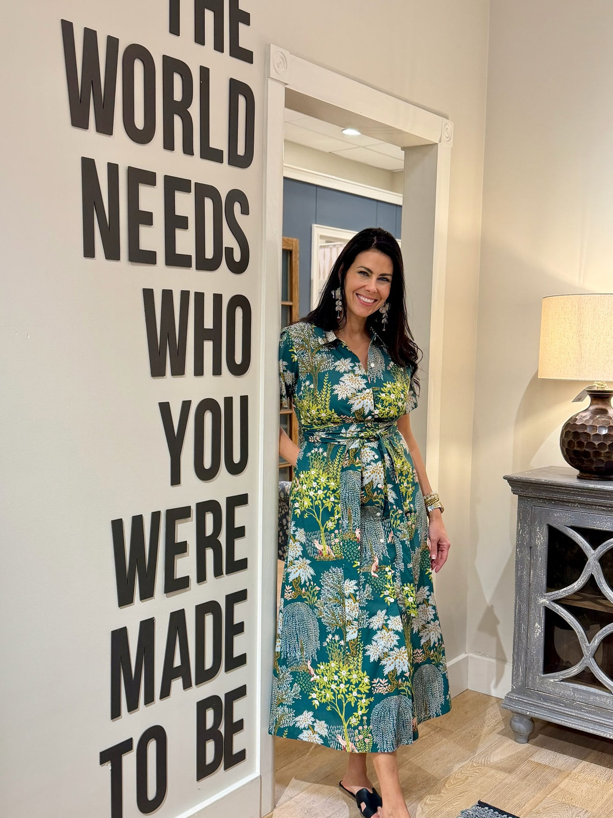 Botanical Belted Shirt Dress