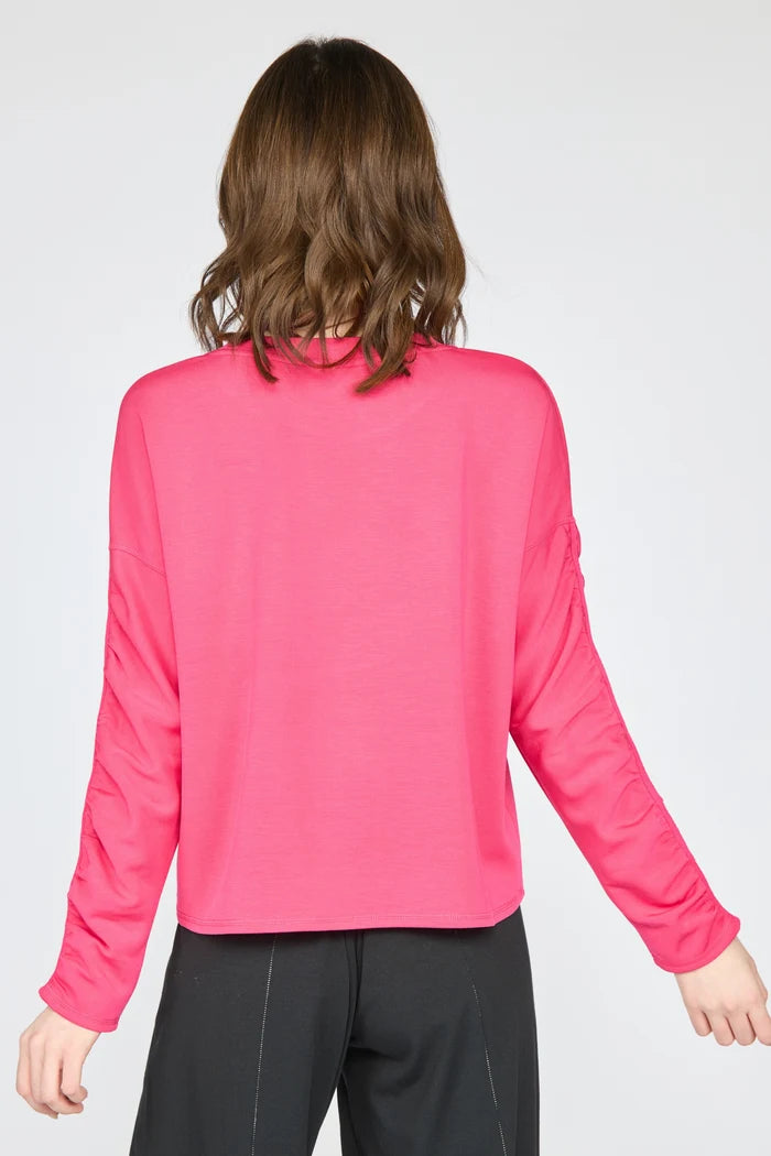 Ruched Sleeve Crewneck Pullover