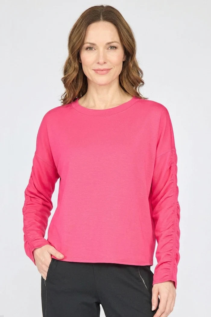 Ruched Sleeve Crewneck Pullover