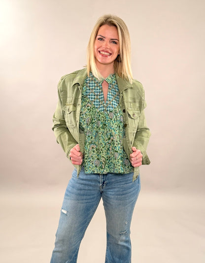 Cap Sleeve Botanical Breezy Blouse