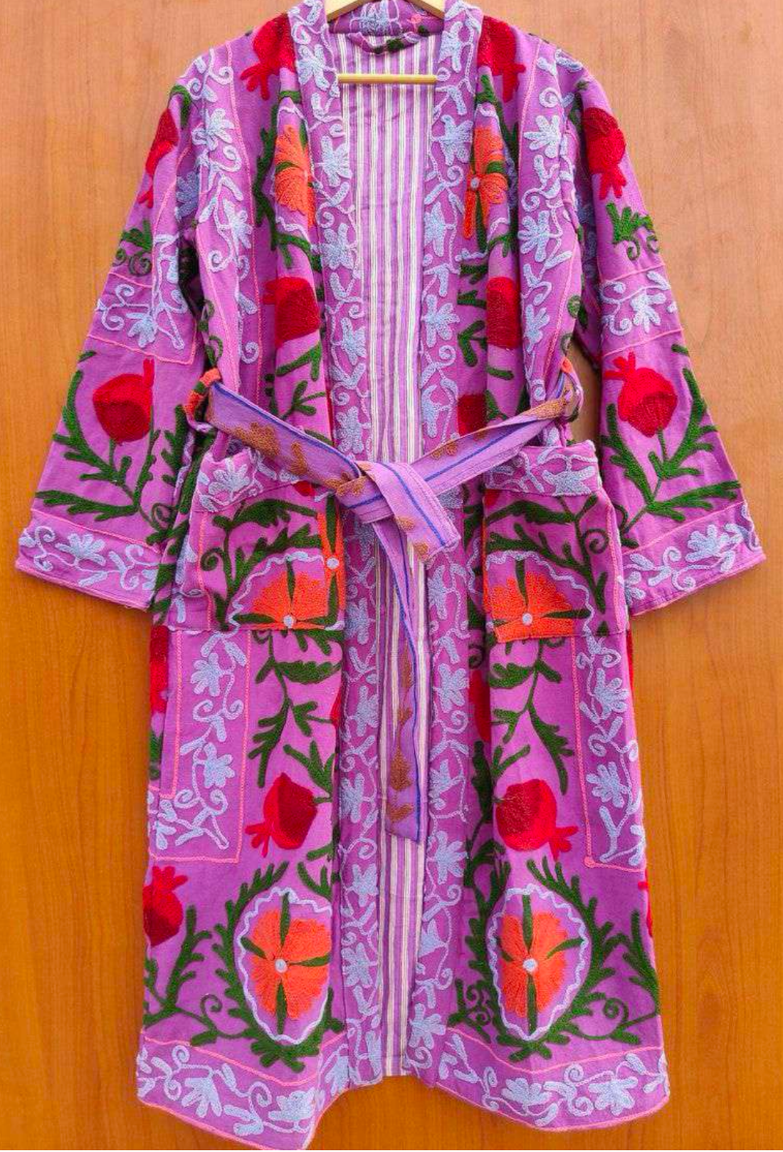 Premium Quilted Suzani Kimono | Reversible Pink Hand-Block Print Robe