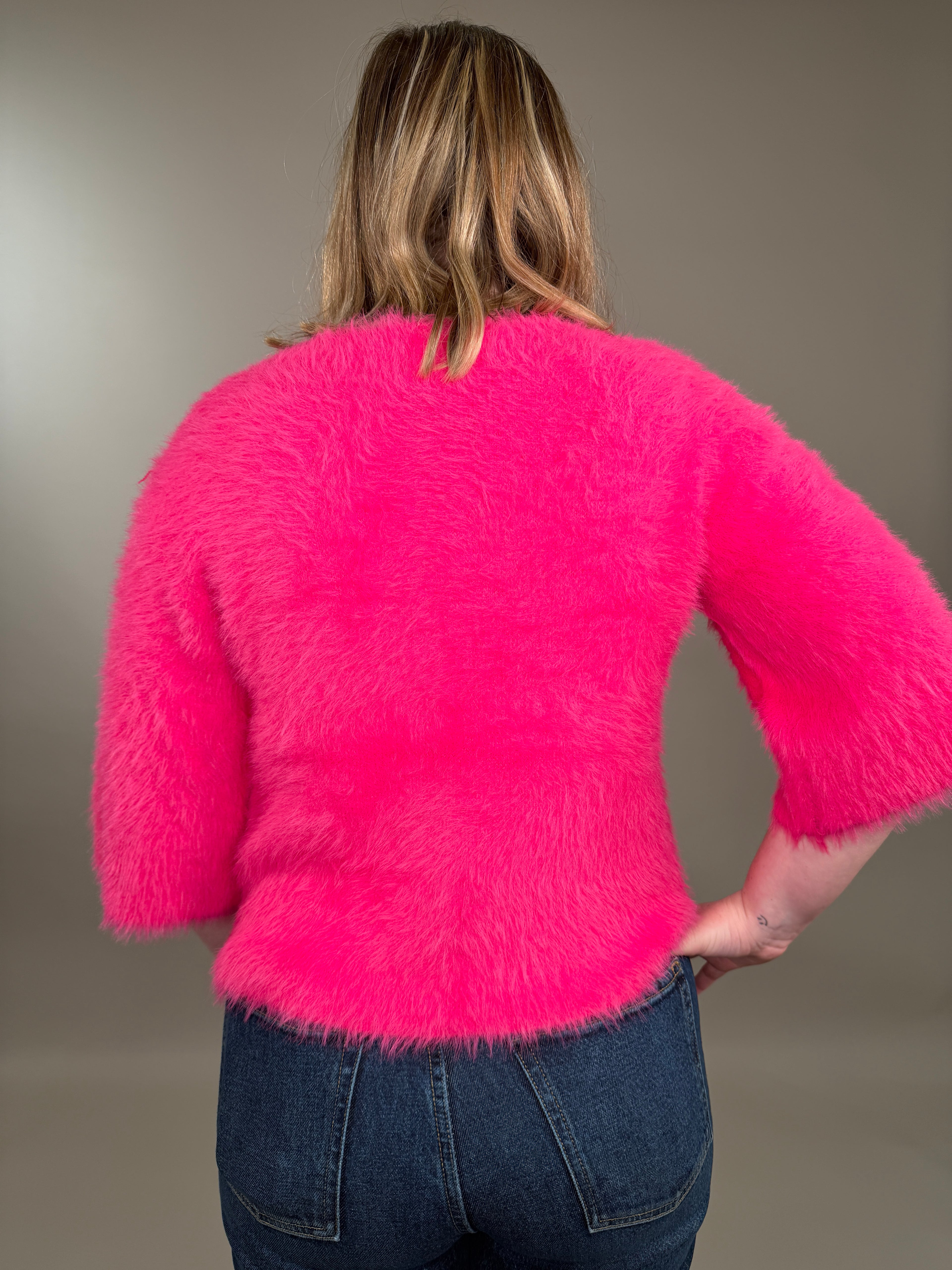 Fuzzy Statement Knit Short-Sleeve Cardigan