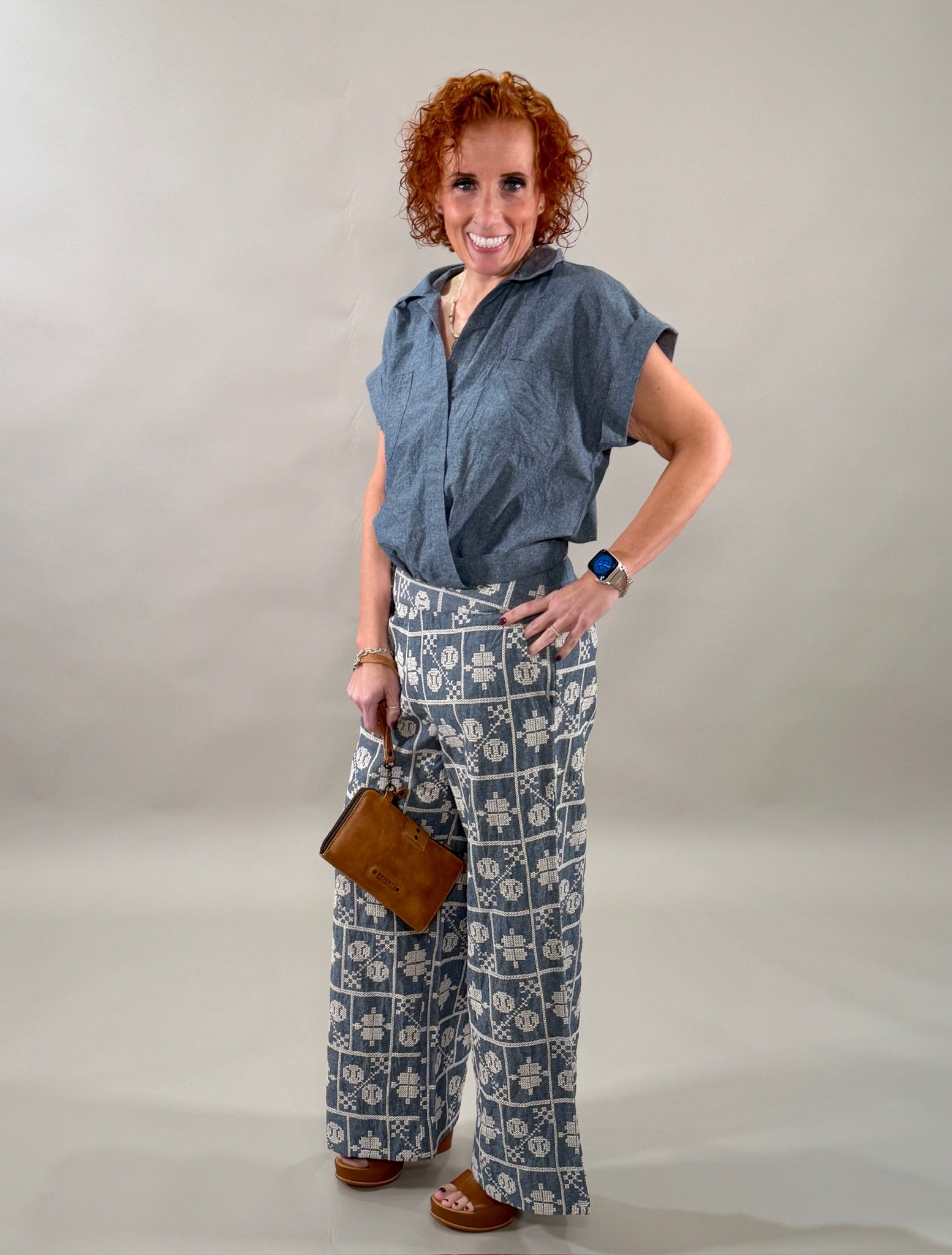 Embroidered Wide-Leg Trousers
