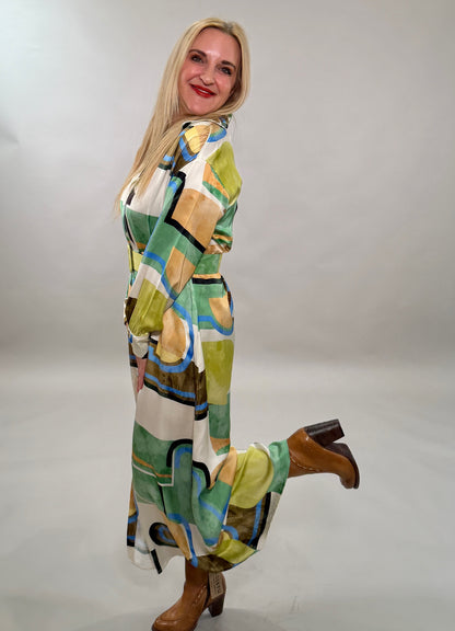 Abstract Geometric Maxi Shirt Dress