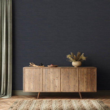 Horizontal Grasscloth Navy P&amp;S Wallpaper, 28 sq. ft.