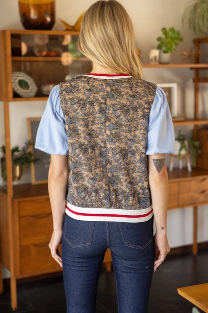 Mixed Solid and Floral Jaquard Top