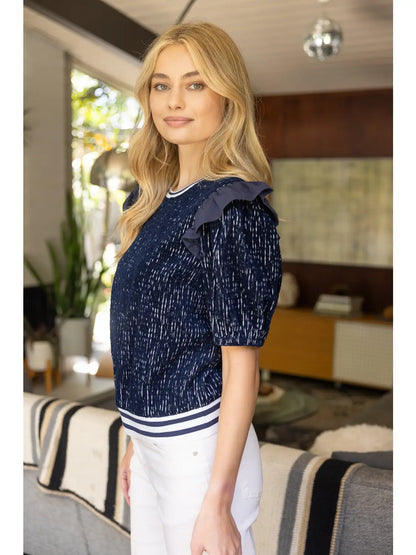 Shoulder Ruffle Textured Knit Top