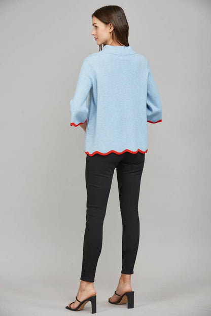 Scallop Edge Mock Neck