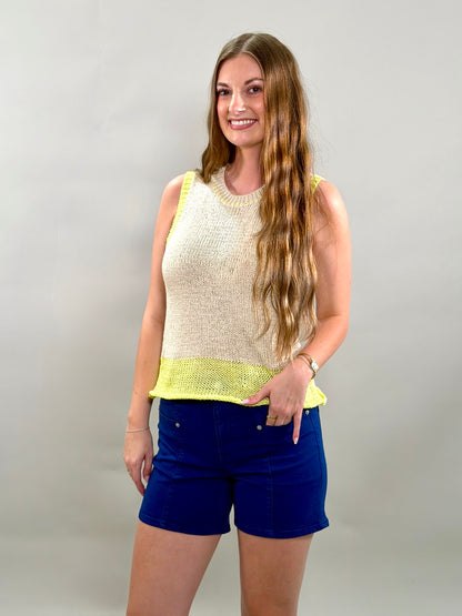 Color-Block Open Knit Sweater Tank