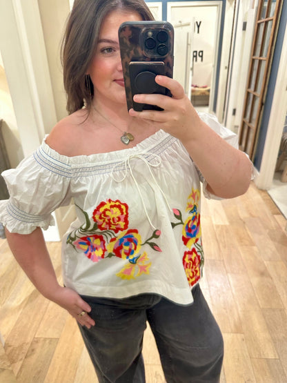 Colorful Bouqet Embroidered Blouse