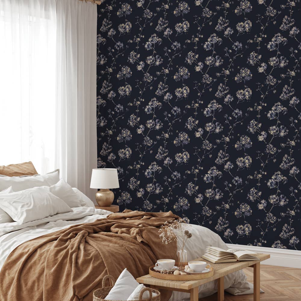 Sun-Bleached Floral Midnight P&Stick Wallpaper, 28 sq. ft.