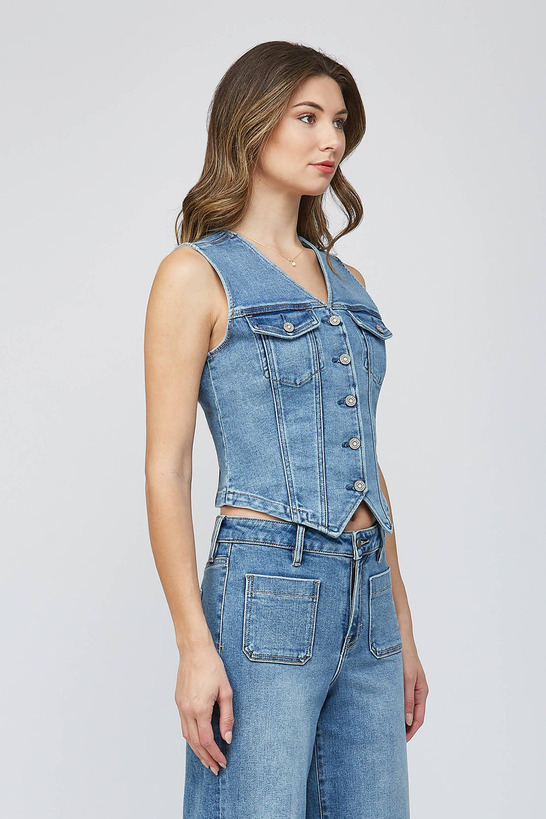 Medium Dark Fitted Denim Vest