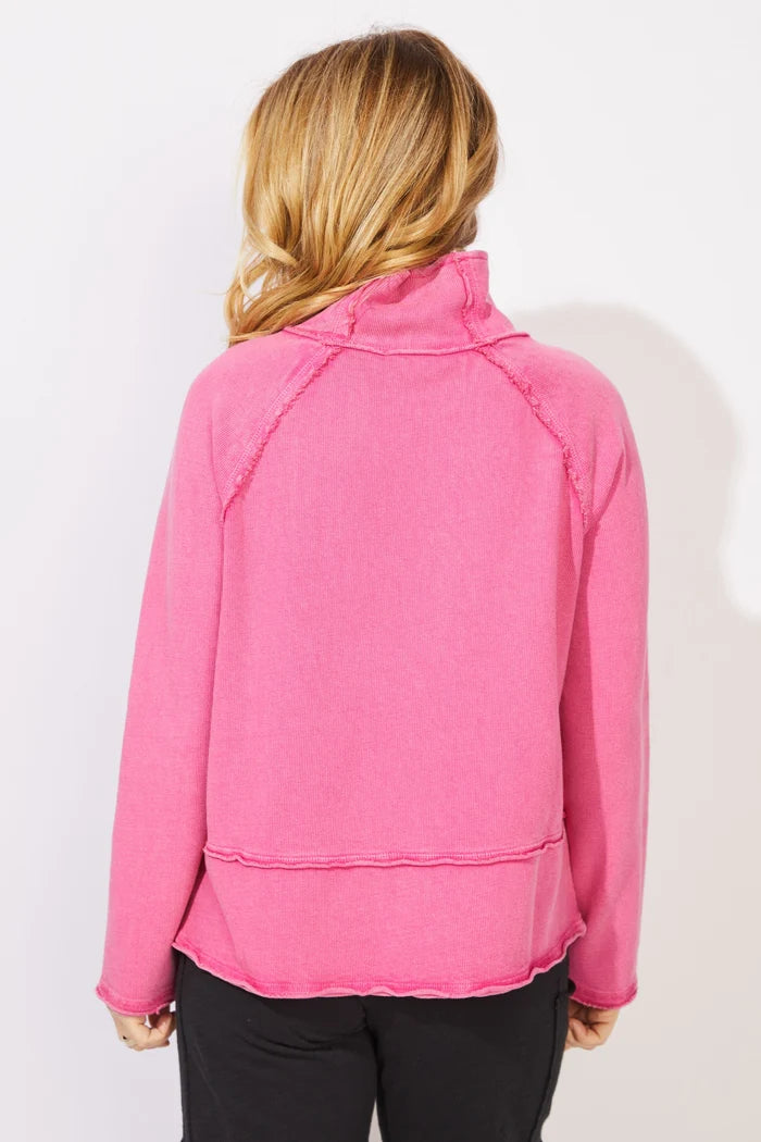Raw-Edge Mock Neck Sweater