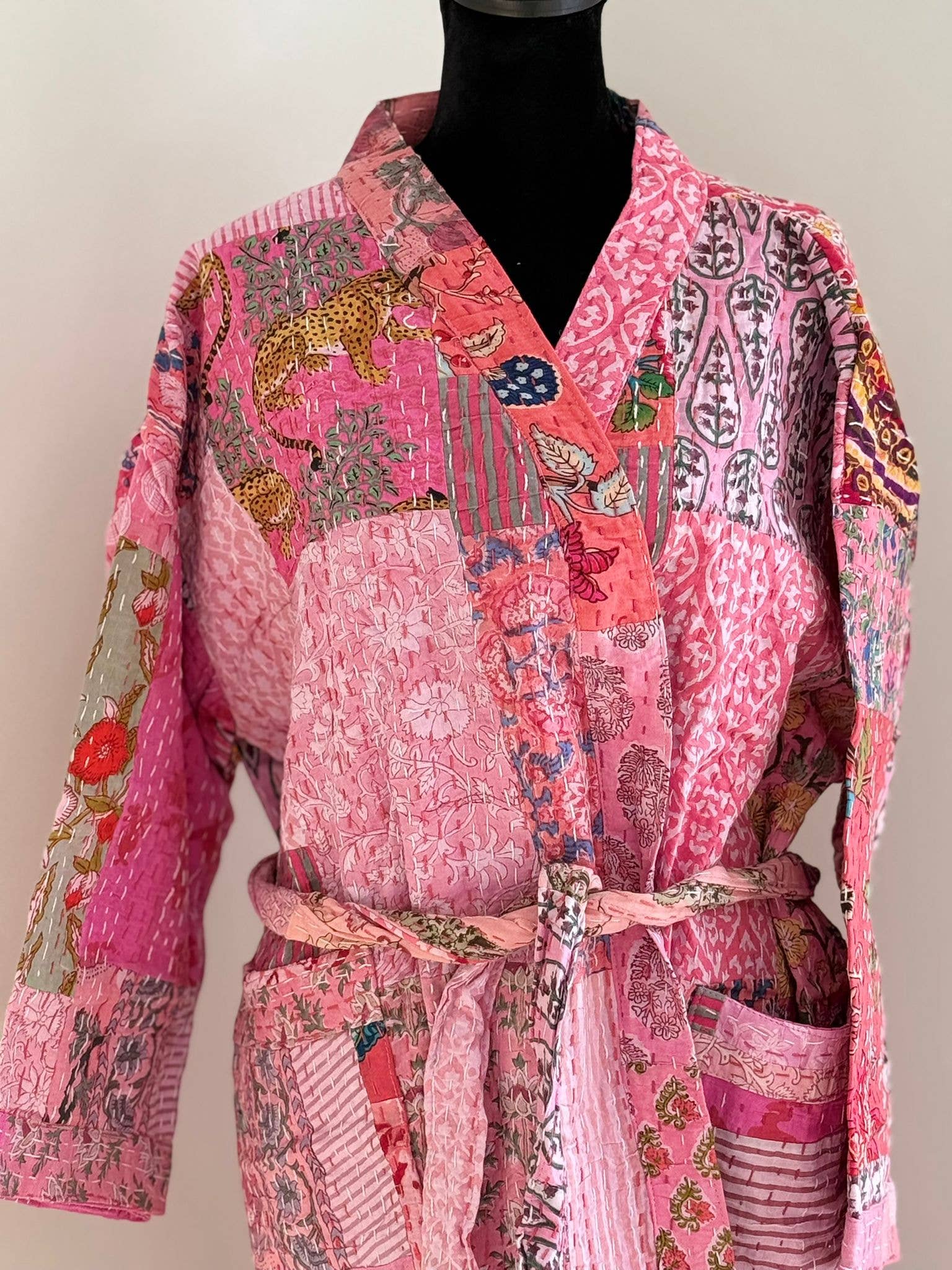 Reversible Pink Quilted Cotton Kimono Robe