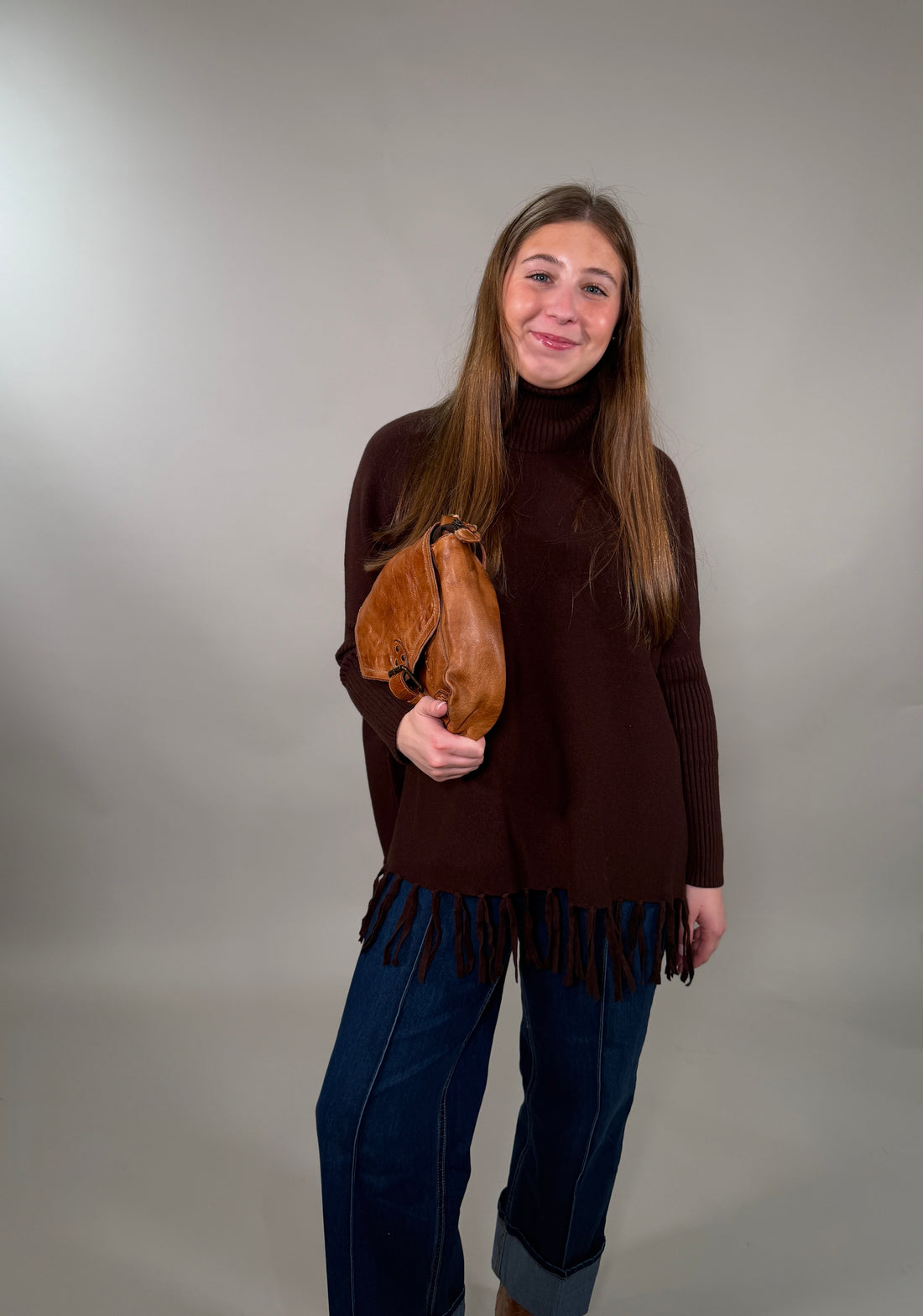 Roll Neck Fringe Poncho