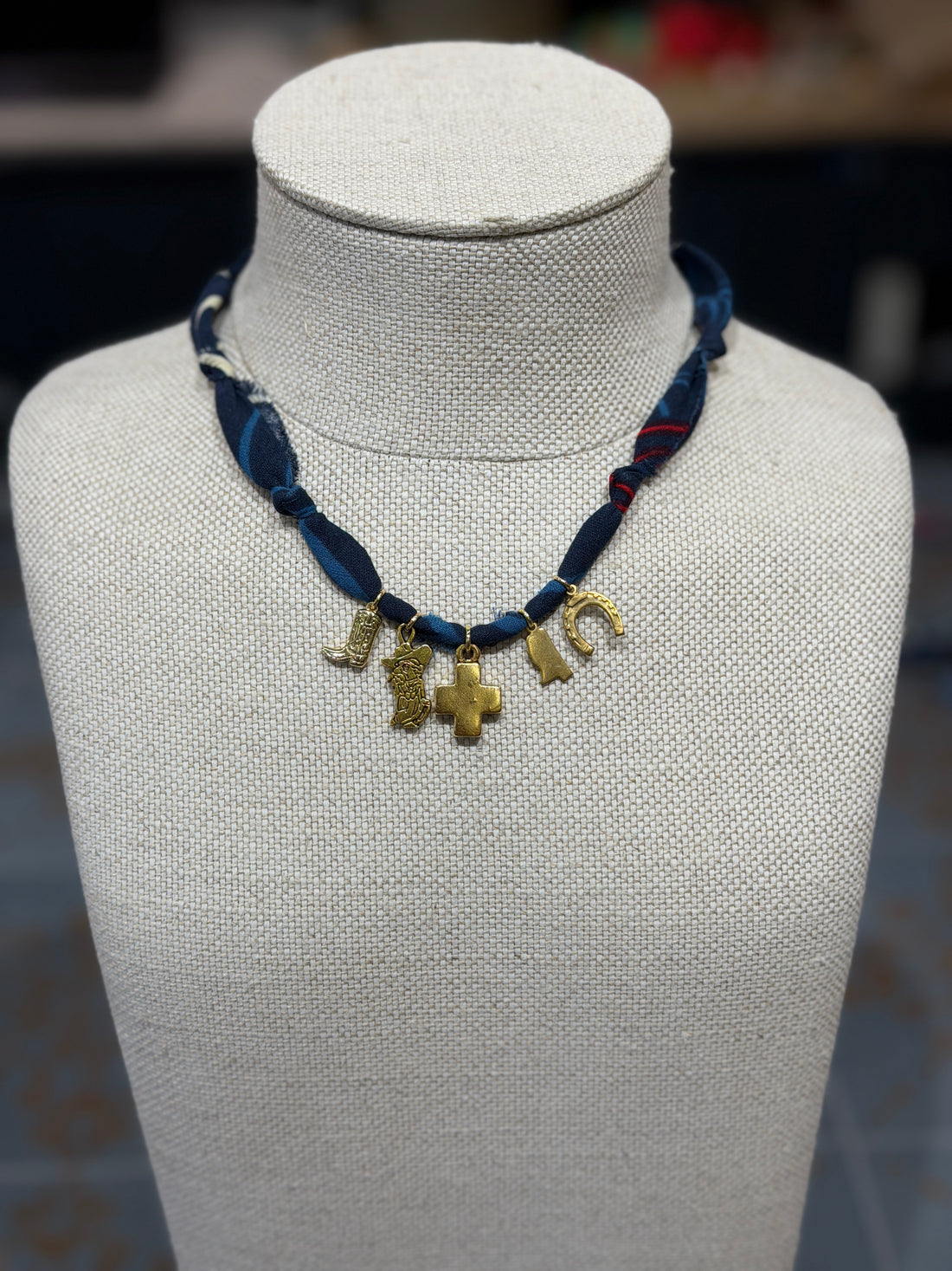 Gold Ole Miss Bandana Charm Necklace