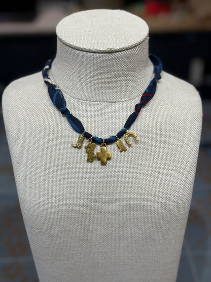 Gold Ole Miss Bandana Charm Necklace