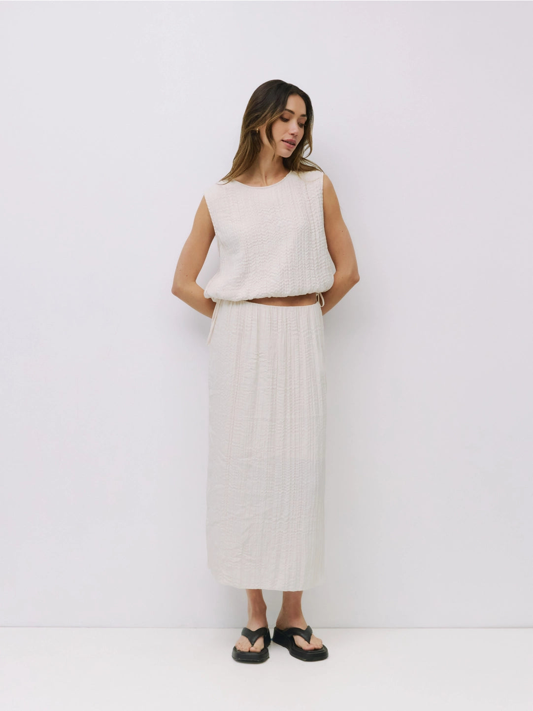 Sleeveless Drawstring Hem Top