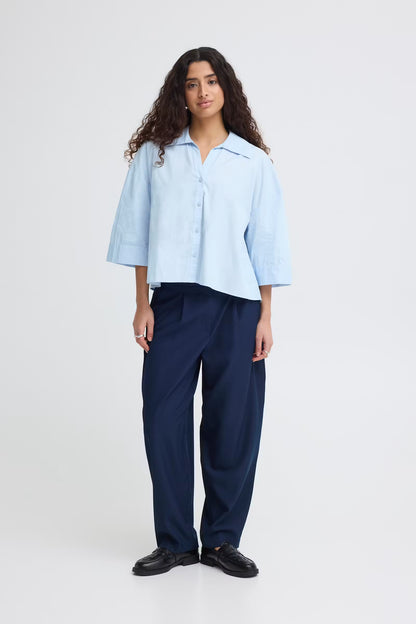 Boxy V-Neck Button-Up Shirt