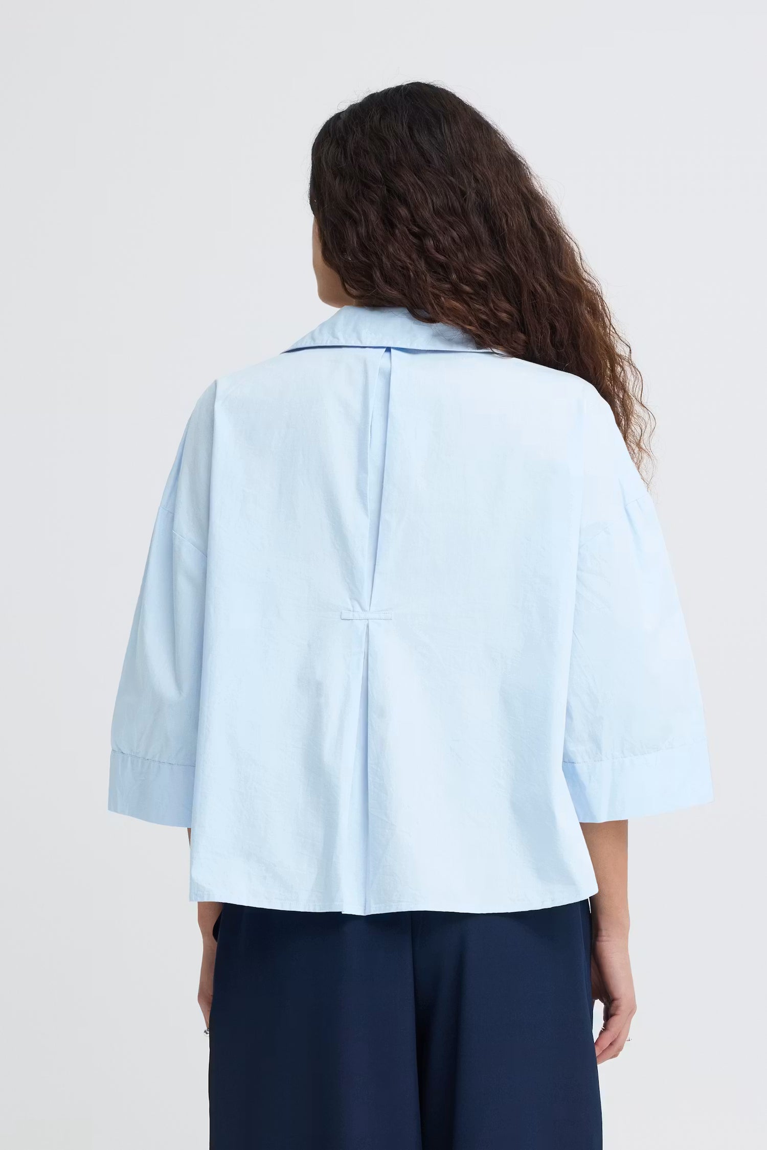 Boxy V-Neck Button-Up Shirt