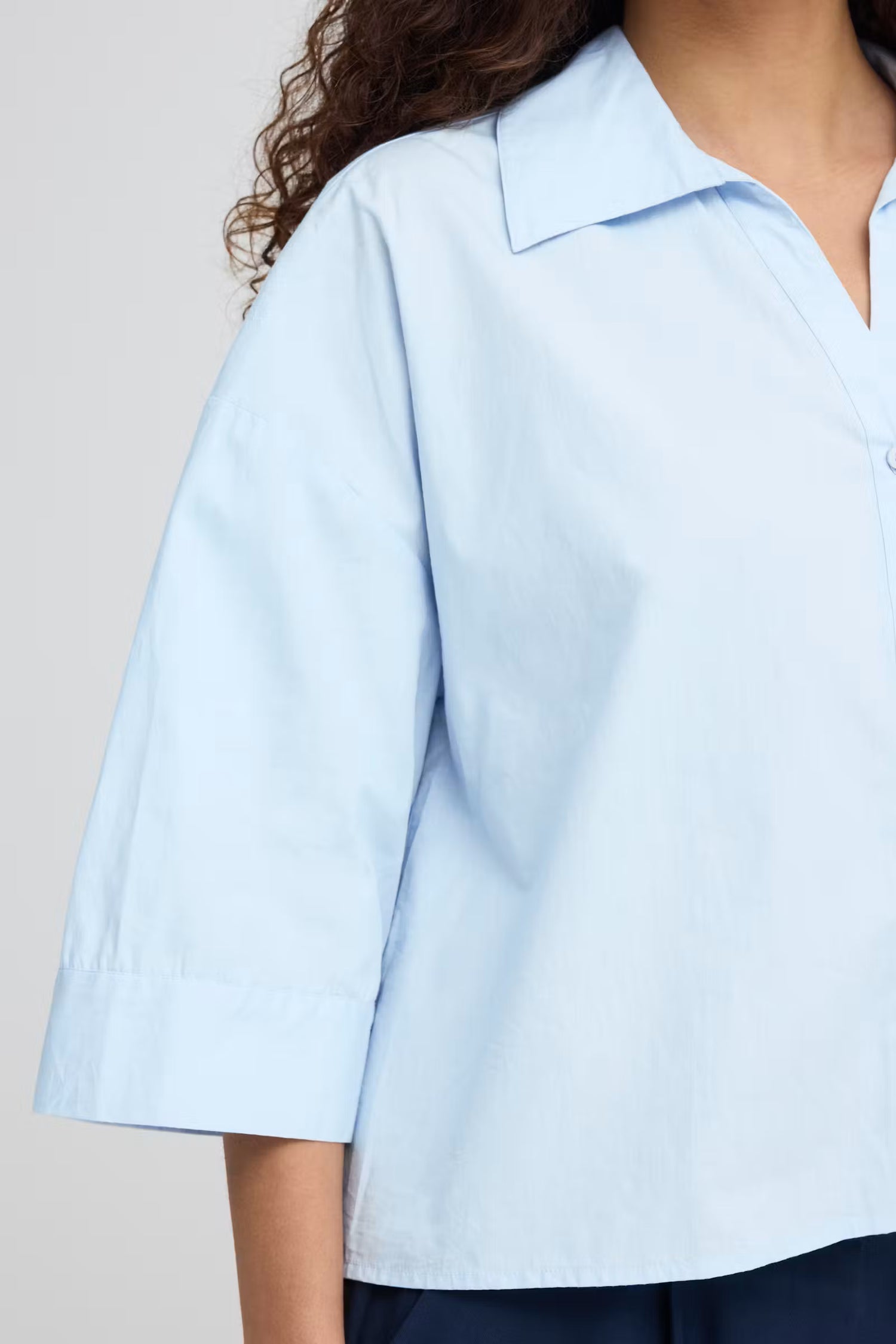 Boxy V-Neck Button-Up Shirt