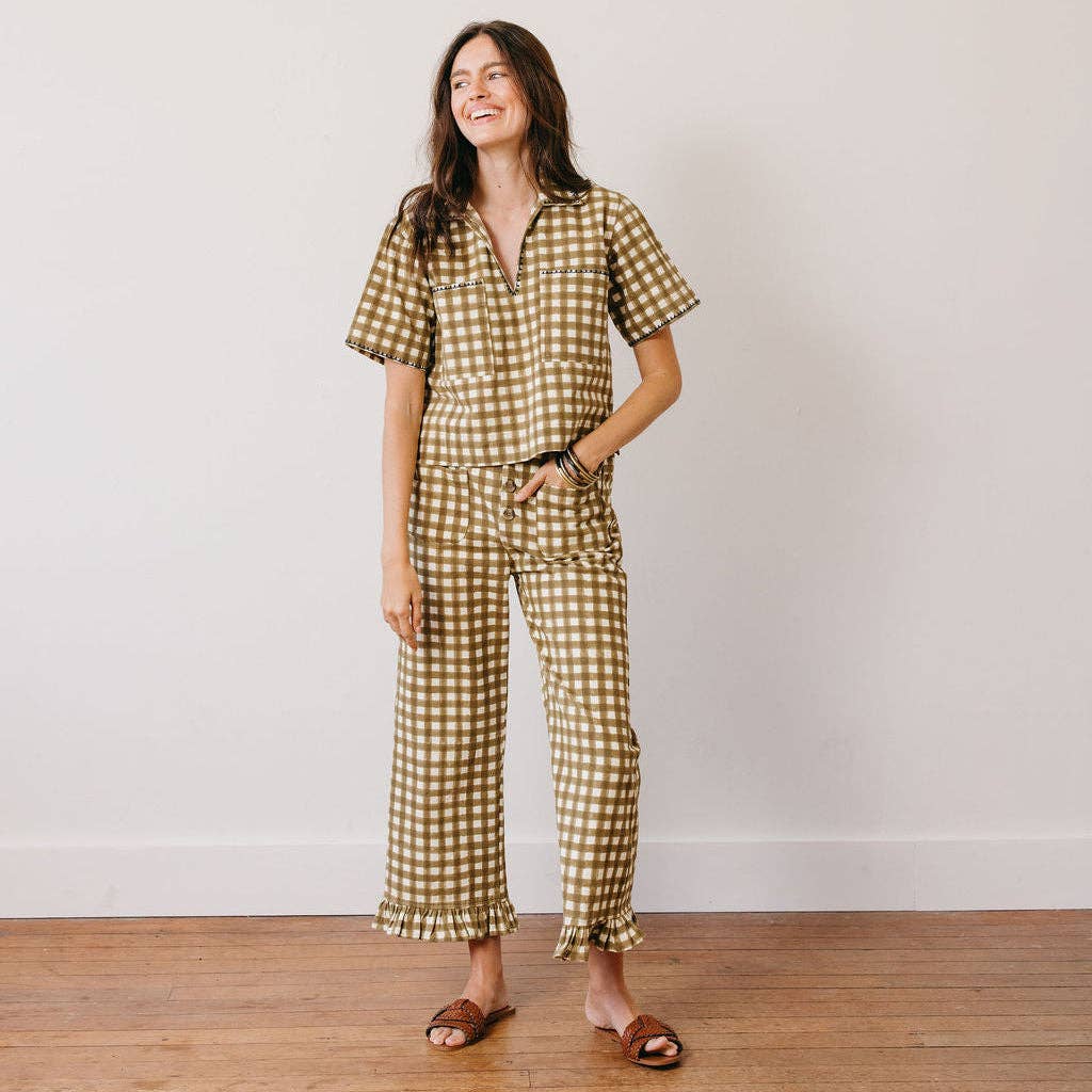 Painted Gingham Wide Leg Pant