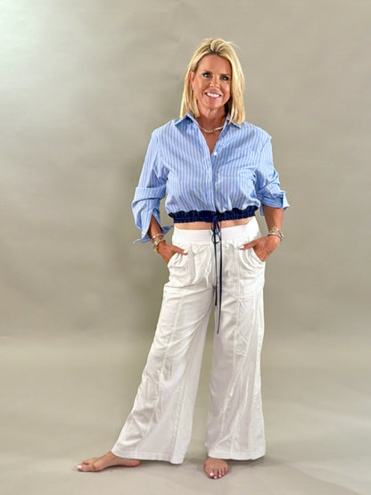 Pinstripe Crop with Navy Tie