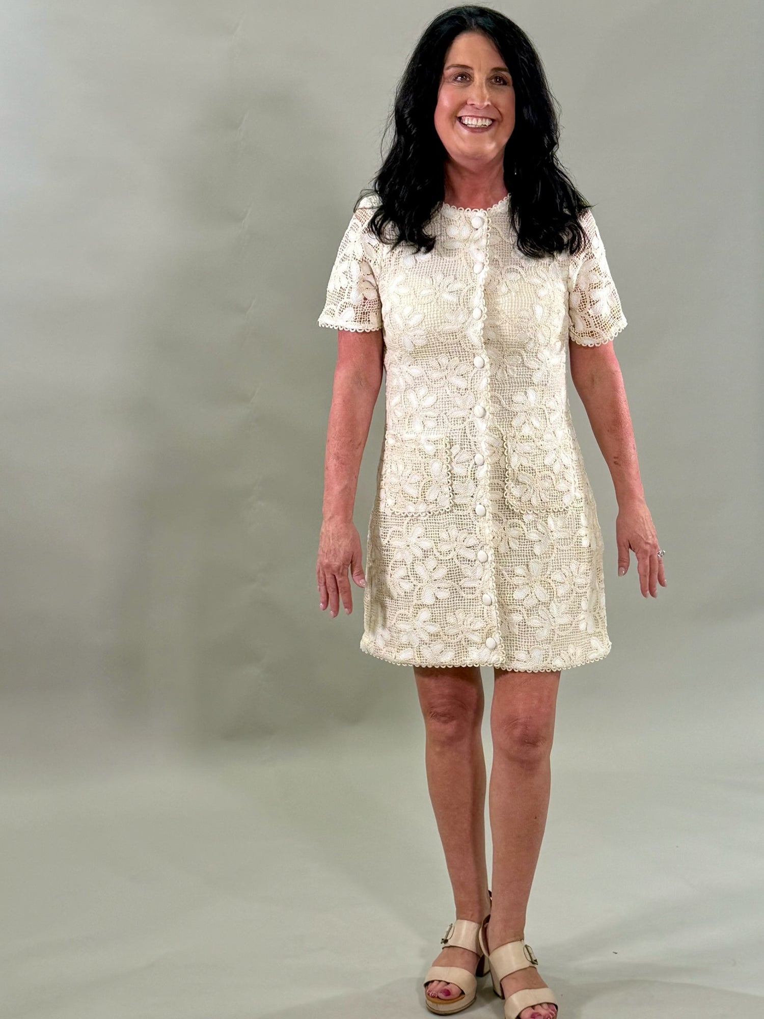 Elegant Floral Crochet Mini Dress
