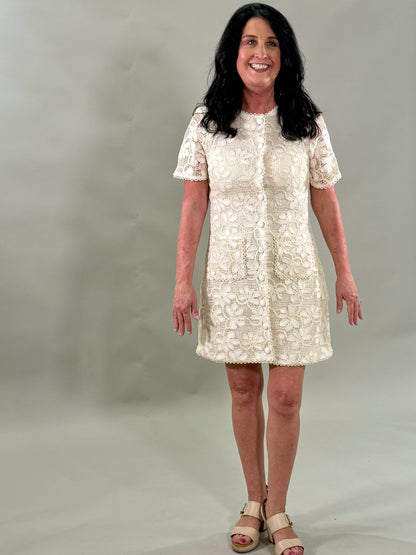 Elegant Floral Crochet Mini Dress