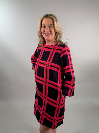 Modern Plaid Knit Easy-Fit Cocktail Dress