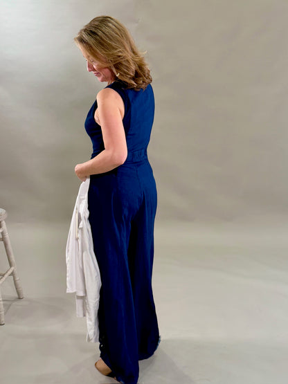 Relaxed Navy Snap-Front Jumpsuit