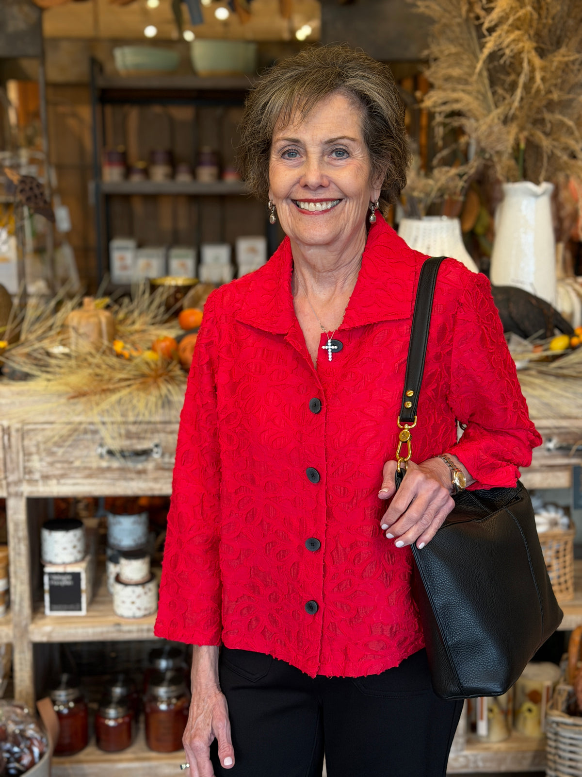 Textured Floral Button-Front Jacket