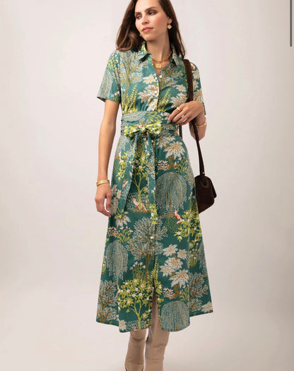 Botanical Belted Shirt Dress