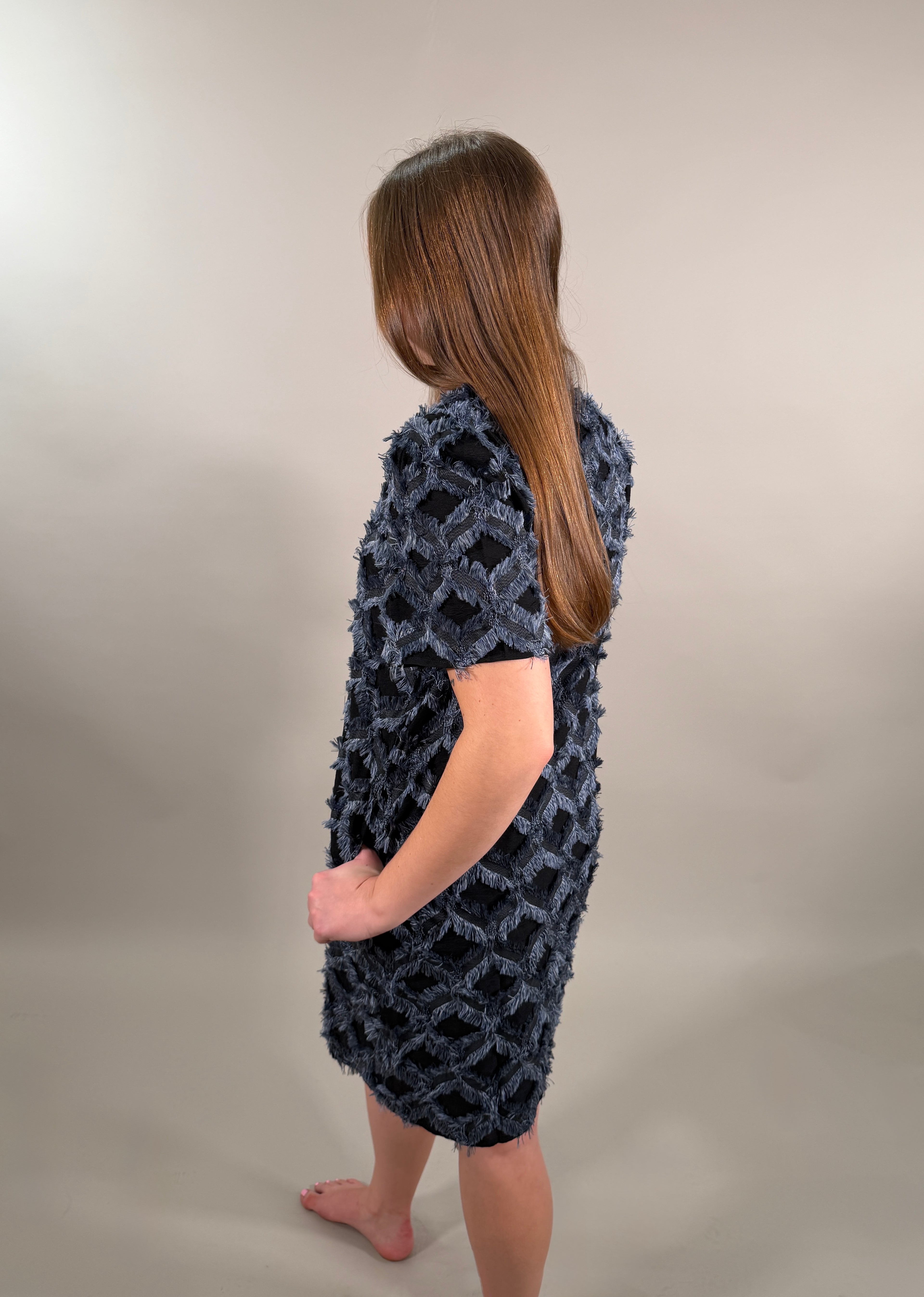 Textured Fringe Diamond Mini Dress