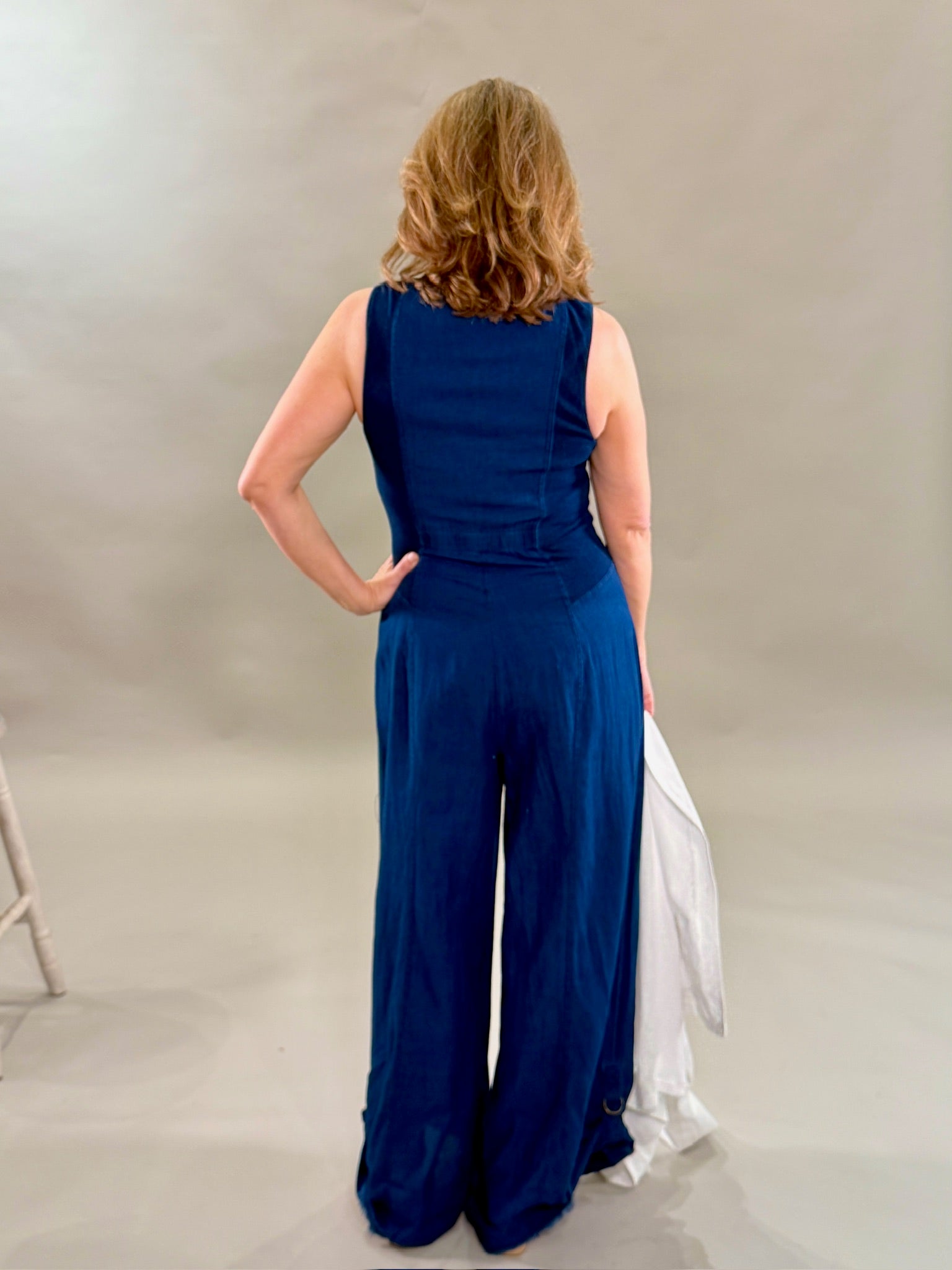 Relaxed Navy Snap-Front Jumpsuit