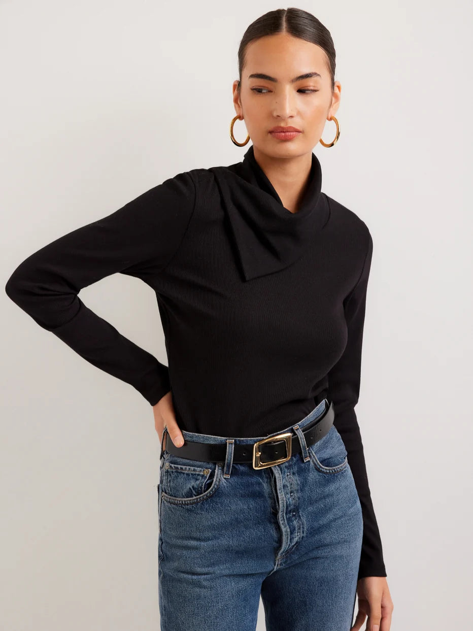 Soft Ribbed Drape Neck Top