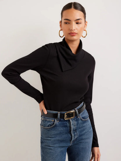Soft Ribbed Drape Neck Top