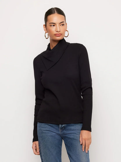Soft Ribbed Drape Neck Top