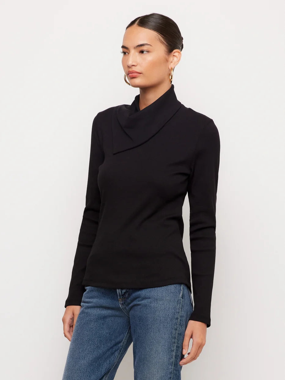 Soft Ribbed Drape Neck Top