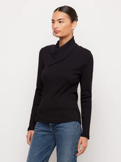 Soft Ribbed Drape Neck Top