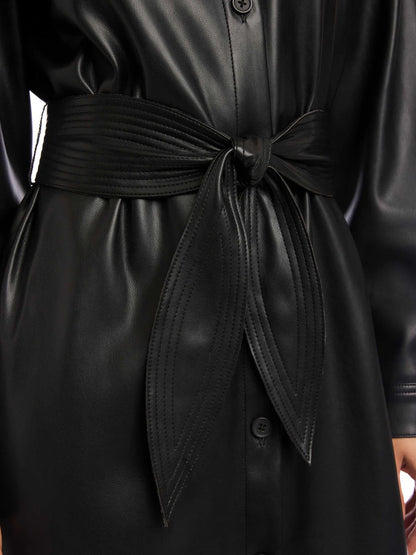 Fifteen Twenty Black Faux Leather Shirtdress with Tie Waist