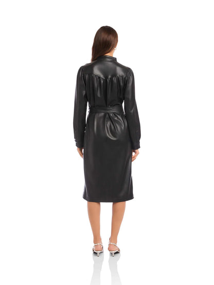 Fifteen Twenty Black Faux Leather Shirtdress with Tie Waist
