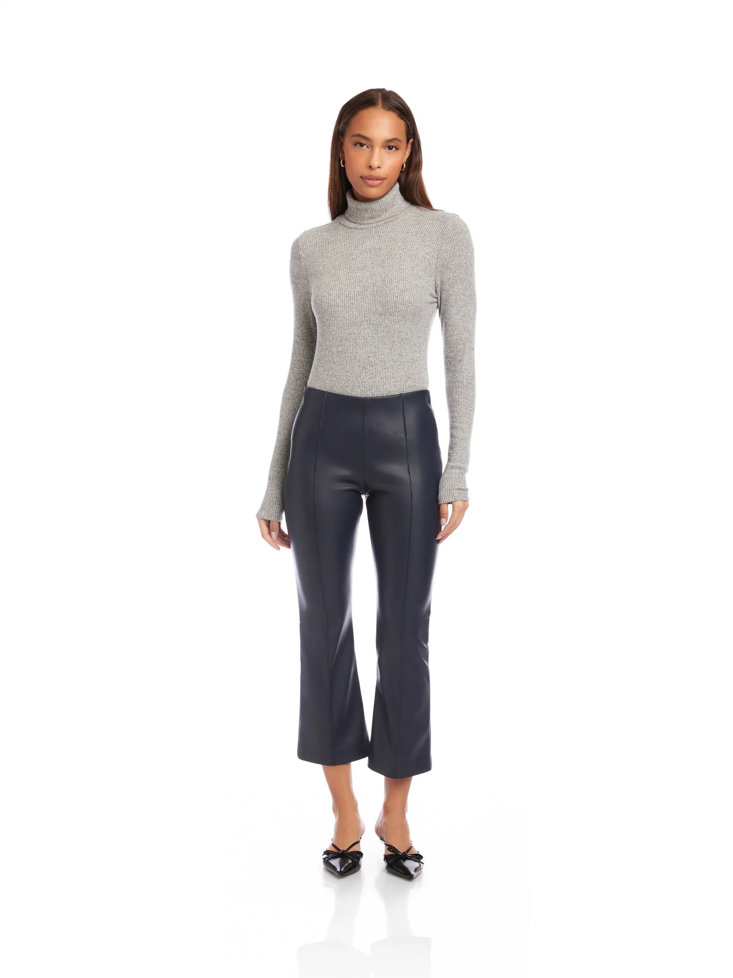 Sigourney Pintuck Pants – Navy Faux Leather