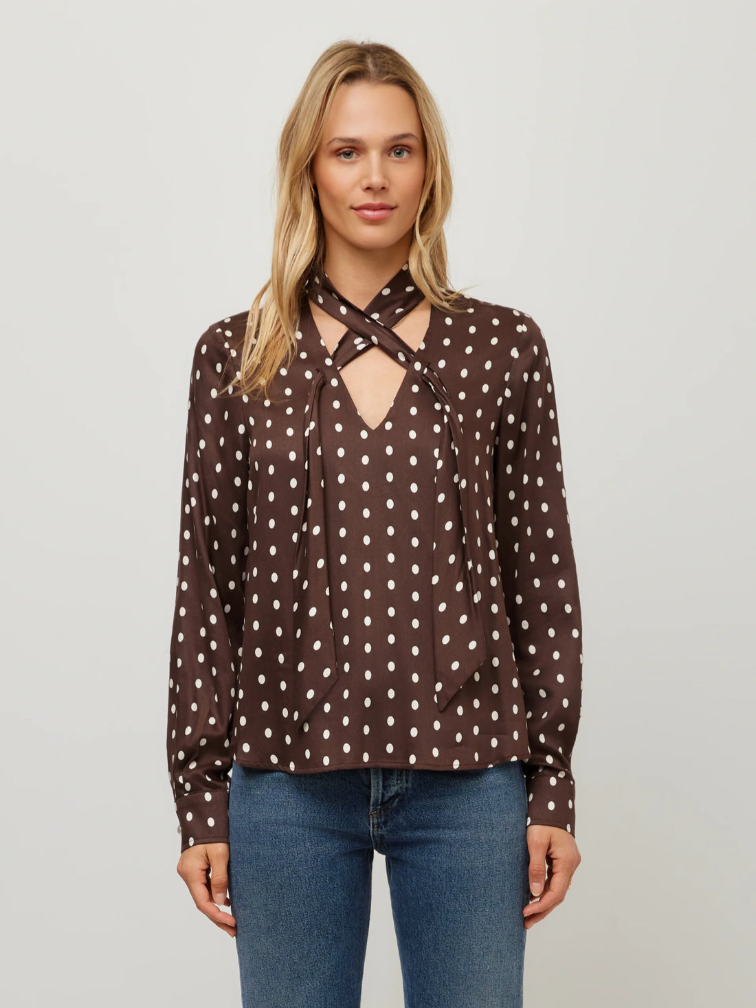 Polka-Dot Cross Neck Top
