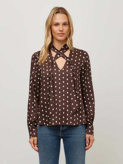 Polka-Dot Cross Neck Top