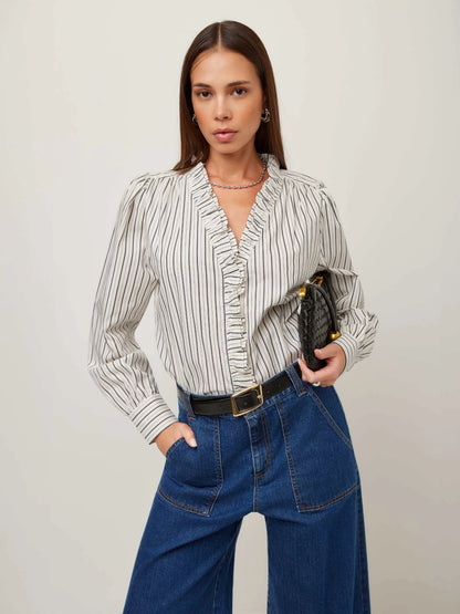 Stripe Ruffle Collar Blouse