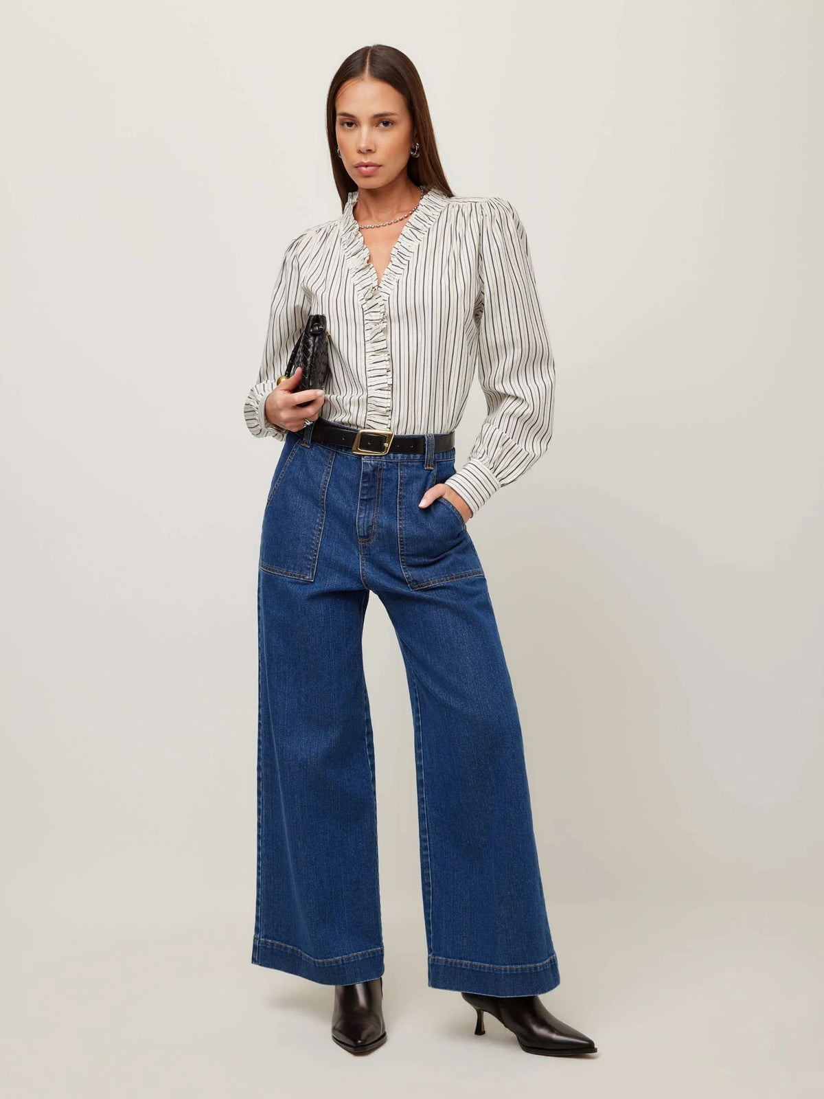 Stripe Ruffle Collar Blouse